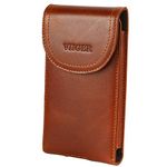 Leather Cell Phone Belt Holster for iPhone 15 Pro Max iPhone 14 Pro Max 13 Pro Max Samsung Galaxy S24 S23 Flip Cell Phone Case for Belt Universal Smartphone Belt Pouch with Loop Clip for Men, brown