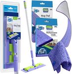 Pure-Sky Magic Deep Clean Floor Mop - JUST ADD Water No Detergents Needed - Ultra Microfiber Damp Mop Cleaner - includes Telescopic Extension Pole - Light Weight, Strong Durable + Mop Pad and Towel