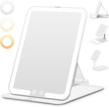 Auxmir Travel Makeup Mirror, Portable LED Vanity Mirror with Lights, Rechargeable Cosmetic Mirror with Dimmable Touch Screen, Folding Beauty Mirror for Home and Travel