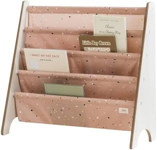 3 Sprouts Recycled Fabric Kids Bookshelf – 4-Tier Sling Book Rack Storage - Kids Room Book Shelves, Nursery, Playroom, Classroom - Bookcase Display Shelf for Toddler, Children Age 3+ - Terrazzo Clay