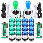 EG STARTS 2 Player LED Arcade DIY Parts 2X USB Encoder + 2X Ellipse Oval Style Joystick + 20x LED Arcade Buttons for PC MAME Raspberry Pi Windows System (Green & Blue Kit)