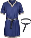 Mens Medieval Costume Viking Pirate Tunic Knight Warrior Renaissance Shirts with Belt, Blue, X-Large