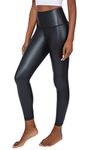 90 Degree By Reflex Super High Waist Faux Leather Fleece Lined Ankle Leggings for Women, Black, M