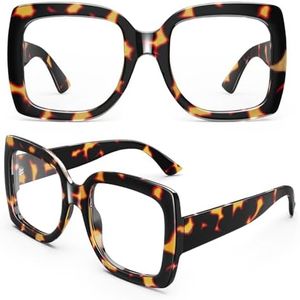 GQUEEN Oversized Fake Glasses Women Men Retro Thick Big Square Frame Clear Lens UV400 Protection Fashion Eyeglasses,Tortoise