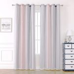 Blackout Curtains for Living Room Bedroom Curtains Nursery Home, Thick Eyelet Thermal Curtains for Winter, White Voile Curtain Net Curtains for Windows, 2 Panels 46 x 54 inch Drop Pink Grey Curtains