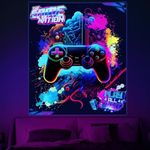 Honcet Black Light Gaming Posters Tapestry for Bedroom, Glow in the Dark Neon Gaming Blacklight Poster Tapestry, UV Reactive Wall Tapestry Room Dorm for Boys 51" X 60"