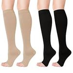 umorismo 2 Pair Flight Compression Socks Toeless Support Socks Open Toe Surgical Compression Stockings Calf Pressure Socks for Women Ladies Maternity Pregnancy Flying Swollen Legs Varicose Veins