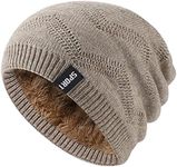 svlftecon Men's Women's Winter Beanie Hat Warm Knit Hat Thick Fleece Lined Winter Cap, C05 Beige, Medium