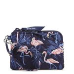 Vera Bradley Women's Cotton Clip & Zip Mini Pouch Wallet Keyring, Flamingo Party, One Size