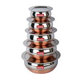 Redific Stainless Steel Copper Bottom Handi, Cooking Serving Bowl, Cookware Set of 5 Pieces with lid Size: 1.600 L, 1.200 L, 0.850 L, 0.650 L, 0.400 L (Copper, Stainless Steel, Non-Stick)