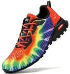 Kricely Trail Running Shoes Mens Breathable Lightweight Trainers Non-Slip Low Rise Walking Shoes（Rainbow 9）