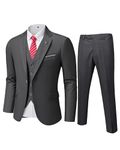 MY'S Men's 3 Piece Suit Blazer Slim Fit One Button Notch Lapel Dress Business Wedding Party Jacket Vest Pants & Tie Set Dark Grey