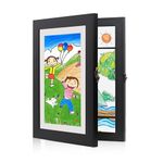 THE FINE FRAMER Wood Kids Artwork Picture Frame Wall Mountable Art Frames With Storage Of 100 A4 Size Drawings, 10 Coloring Pages Photo Frame, Black 10X13.5 Inches, Rectangular