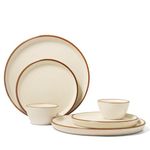 Koralkari Ceramic 6 Pieces Dinner Set | Couples' Set for 2 | 2 Dinner Plates, 2 Side Plates, 2 Katoris Combo | 100% Microwave, Oven Safe | Handmade | (Vanilla Biscuit, Set of 6 Couples' Set)