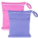 Heyu-Lotus 2 Packs Wet Bag,Waterproof Wet Dry Bags Reusable Washable Cloth Diaper Bags Nappy Bags with Double Zipper Pockets for Baby Items Wet Clothes Swimming Gym Pool Beach Bag(Purple+Rose Red)