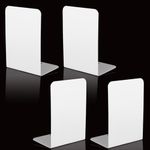 ASelected Heavy Metal Bookends Two Pairs Of White Bookends L-Shaped Bookends Come With Non-Slip Pads Home Office Library Bookshelves (4Pcs)