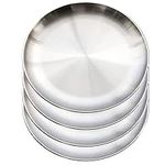 XIACIBDUS 4PCS Stainless Steel Plates, Metal Round Dinner Plates for Adults Kids, Outdoor Serving Camping Dishes in Home Kitchen, Reusable,BPA Free and Dishwasher Safe(7.8 inches)