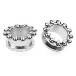 Vankula 2 PCS Sharp Teeth Hypoallergenic Stainless Steel Plugs Ear Gauges Tunnels Piercing Expander Stretchers Fashion Body Jewelry, 10mm(00G), Metal, no gemstone