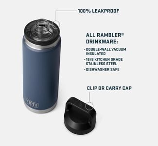 YETI Rambler 26 oz Stainless Steel Bottle – Vacuum Insulated, Black, Chug Cap