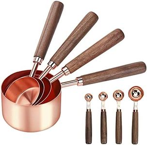 GuDoQi Stainless Steel Measuring Cup with Walnut Handle for Measuring Baking Set of 4 Rose Gold Set of 8 Rose Gold B
