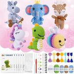 Crochet Kit for Beginners,6 PCS Animals Crochet Kit with Step-by-Step Video Tutorials, DIY Craft Kit for Beginners Includes Yarns, Eyes, Stuffing, Crochet Hook - Great Gift for Teens and Adult