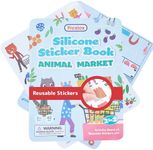 Prextex Reusable Sticker Book - 12" Lx9 W - Interactive and Fun Activity for Kids - Toddler Sticker Book - Develop Motor Skills, Concentration, Imagination - Party Favors for Children (Animal Market)