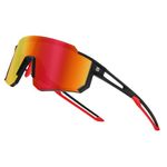 DUCO Polarized Kids Sunglasses Youth Baseball Sports Sun Glasses UV400 Shades with Strap for Teens Boys Girls DK310 (Black Frame Red Temple Revo Orange Lens)