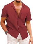 COOFANDY Men Hawaiian Floral Shirts Loose Fit Tropical Holiday Linen Beach Shirts A- Wine Red