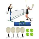 flybold Pickleball Set With Net |Portable Set with 4 Paddles| Net Regulation Size Equipment Lightweight Sturdy Interlocking Metal Posts with Carrying Bag for Indoor Outdoor Game| Full Court Size- 22ft