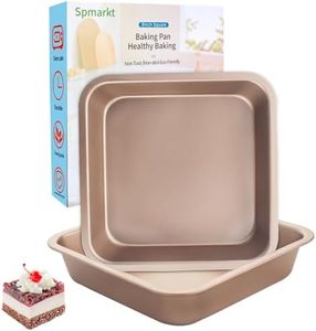 Spmarkt 2-Pack 8 Inch Square Baking Pan, Carbon Steel Nonstick Brownie Pan 8x8, BPA Free Stackable Square Cake Pan, Oven & Air Fryer Safe, Easy to Clean — Gold