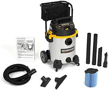 WORKSHOP Wet/Dry Vacs Vacuum WS1600SS Heavy Duty Stainless Steel Wet/Dry Vacuum Cleaner, 16-Gallon Stainless Steel Shop Vacuum Cleaner, 6.5-Peak HP Wet and Dry Vacuum with Cart
