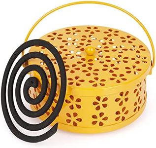 Whiidoom Retro Portable Iron Mosquito Coil Holder with Handle Round Fireproof Incense Holder (Yellow)