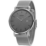 BUREI Men's Wrist Watches,Minimalist Analog Quartz Watches for Men with Mesh Band,Gifts for Men