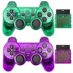 Wireless Controller for PS2,Built-in Dual Vibration 2.4G Gamepad Joystick Compatible for Playstation 2,with Wireless Receivers (Clear Purple+Clear Green 2 Pack)