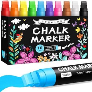 Window Chalk Markers for Glass Washable, 10 Colors Jumbo Liquid Chalk Marker with 15mm 3 in 1 Nib Thick Wide Tips, Big Chalkboard Markers, Car Paint Pen for Auto, Bistro, Mirror, Poster, Blackboards