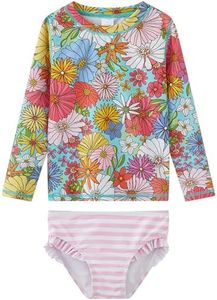 UMELOK Girls' Rashguard Swimsuit Rash Guard Bathing Suit Pink, Sunflower 5T