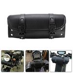 HDBUBALUS Universal Motorcycle Handlebar Tool Front Fit fork Roll Storage Sissy Bar Barrel Bag PU Leather Black