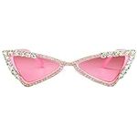 AJXMG Sparkling Rhinestone Cat Eye Sunglasses - Bedazzled UV400 Protection Crystal Shades for Women with Small Faces, Pink-051