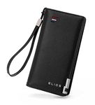 Elios Women Large Capacity Pu Leather Clutch Wallet Card Phone Holder Organizer Ladies Purse With Wrist Strap, Black