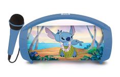 Lexibook, Disney Stitch, Wireless light speaker with microphone, Stereo sound, Karaoke function, USB and SD card ports, Rechargeable battery, Handle to carry everywhere, Blue, BTP585DZ