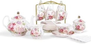 fanquare European Porcelain Coffee Set, Pink Women Tea Set, Bone China Tea Set, Vintage Floral Coffee Tea Pot with Cups (FKT0529P)