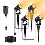 VOLISUN 4 Packs Low Voltage Landscape Spotlights with Transformer,Outdoor Uplights 98.4ft Cable IP65 Waterproof 12V Low Voltage with Stakes Warm White (Metal Material)Outdoor Lighting for House,,Flags