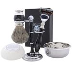 Haryali London Shaving Kit - 5 Pc Shaving Kit - 5 edge Shaving Razor - Super Badger Shaving Brush - Shaving Stand - Shaving Soap - Shaving Bowl - Black Color Shaving Set