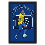 Ritwika's Painting of Football Player Neymar Jr Sports Poster With Frame - Original Vector Artwork in Blue Color | Perfect For Home and Office Decor & Gift | Size 13.5 x 19.5 Inch - Set of 1