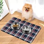 Aprophic Checkered Absorbent Dog Food Mat, Buffalo Plaid Quick Drying Pet Cat Placemats for Food and Water Non-Slip Cat Feeding Mat with Rubber Backing, 12x18 in, Blue