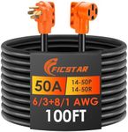 Ficstar 100FT 50 Amp RV/Generator Extension Cord Outdoor with Grip Handle,125/250V,12500W,4 Prong,Heavy Duty 6/3+8/1 Gauge STW,NEMA 14-50P to 14-50R with LED Power Indicator & Polarity Lamp,ETL Listed
