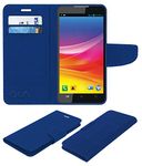 ACM Leather Flip Wallet Case Compatible with Micromax Canvas Nitro 2 E311 Mobile Cover Blue