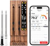 BBQOVN (Luxury Walnut Wood) WiFi Sub-1G Wireless Meat Thermometer Unlimited Range 7 NIST Certified Sensors with Ambient Temp 2 Temp Monitoring Ways Digital Smart Base and App for Smoker, Grill, Oven