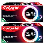 Colgate Visible White O2, Teeth Whitening Toothpaste (50g) for noticeably whiter teeth starting in 3 days. Peppermint Sparkle with Active Technology, Enamel Safe Teeth Whitening (Pack of 2)