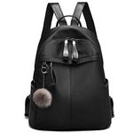 I IHAYNER Backpack Womens Ladies Backpacks for Women Rucksack Nylon Waterproof Anti-Theft Daypack Multi-Pockets Hairball Pendant Travel School Purse Black